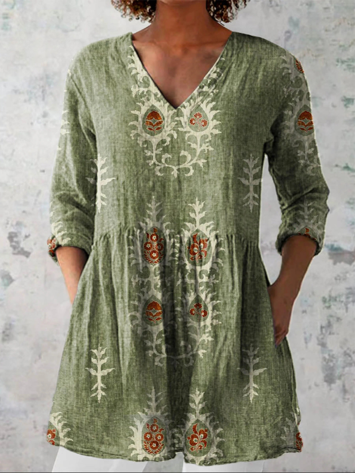 Maeve | Chemise Col V Longue Vintage