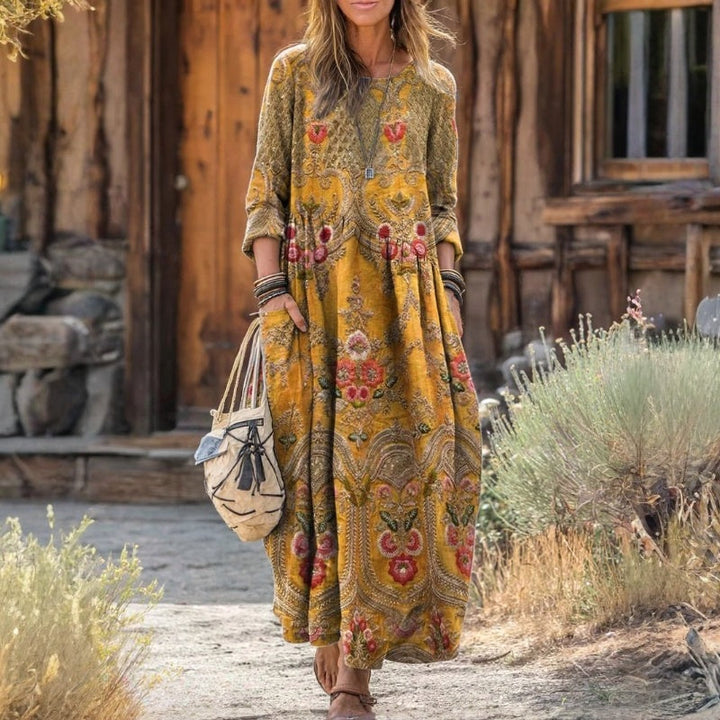 Evelyn | Robe décontractée à manches longues inspirée du vintage