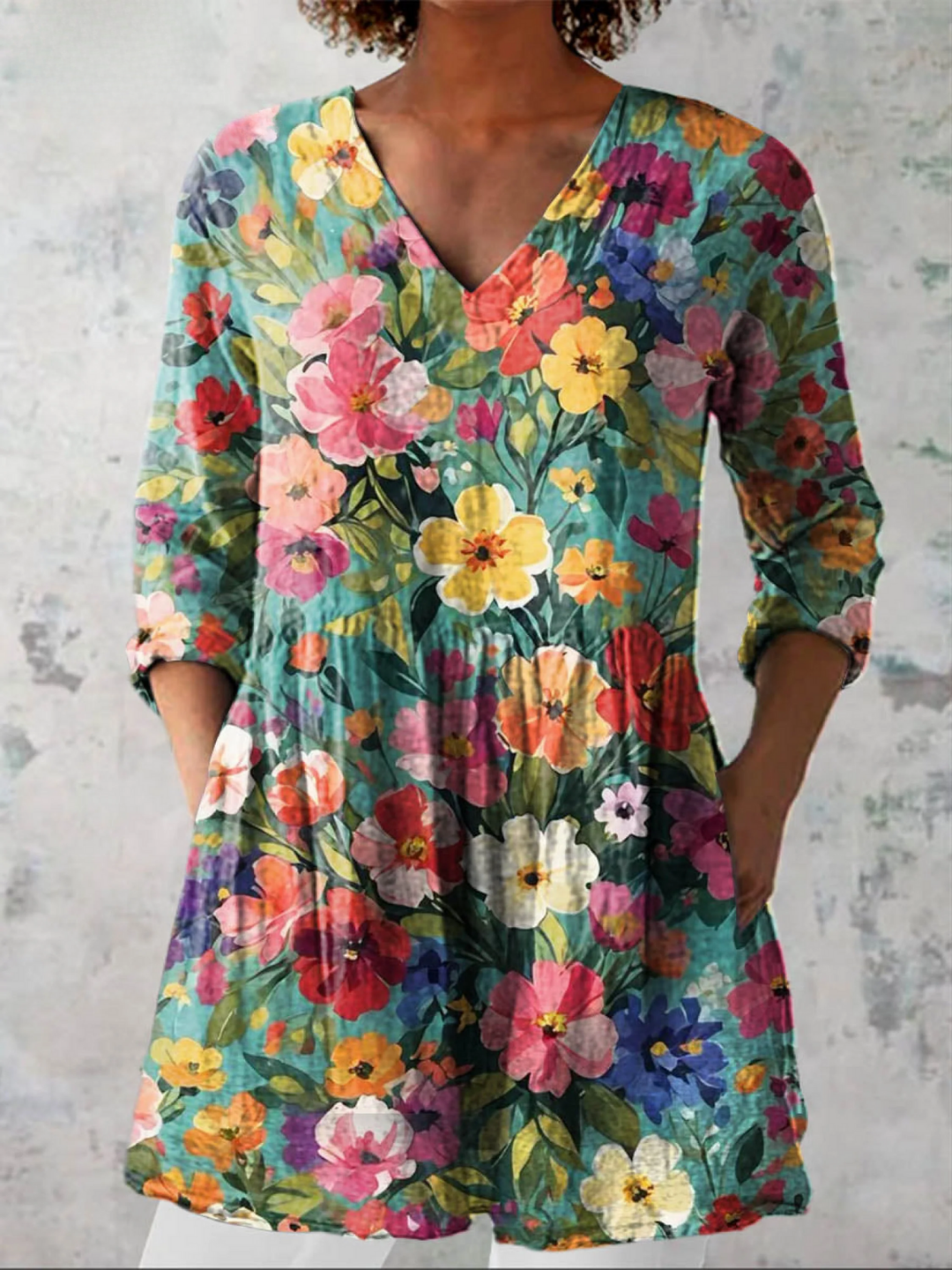 Ines | Chemise Col V Longue Vintage