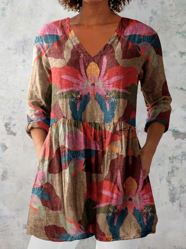Harmony | Chemise Col V Longue Vintage