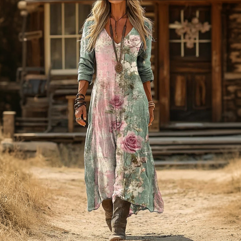 Evelyn | Robe décontractée à manches longues inspirée vintage