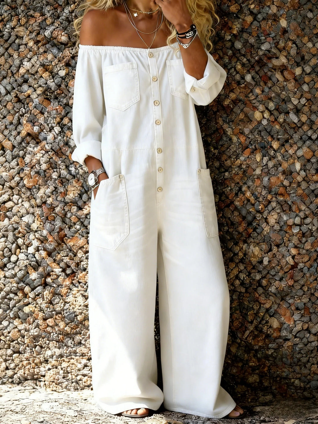 Noa | Combinaison en Jean avec Décolleté Off-Shoulder