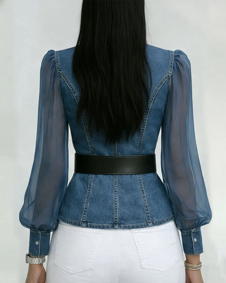 Vessa™ | Haut en denim avec manches en chiffon