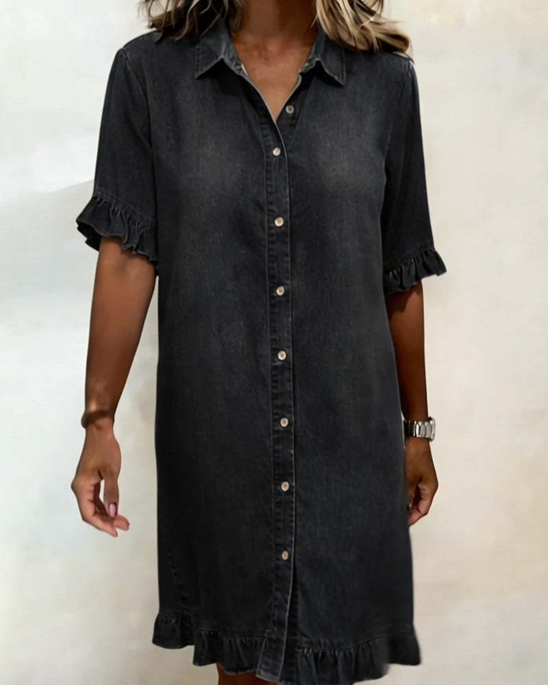 Lolaphyne | Robe en Denim Confortable avec Fronces Flatterantes