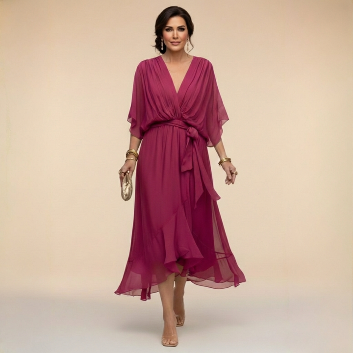 Monica™ | Robe en chiffon élégante à col en V