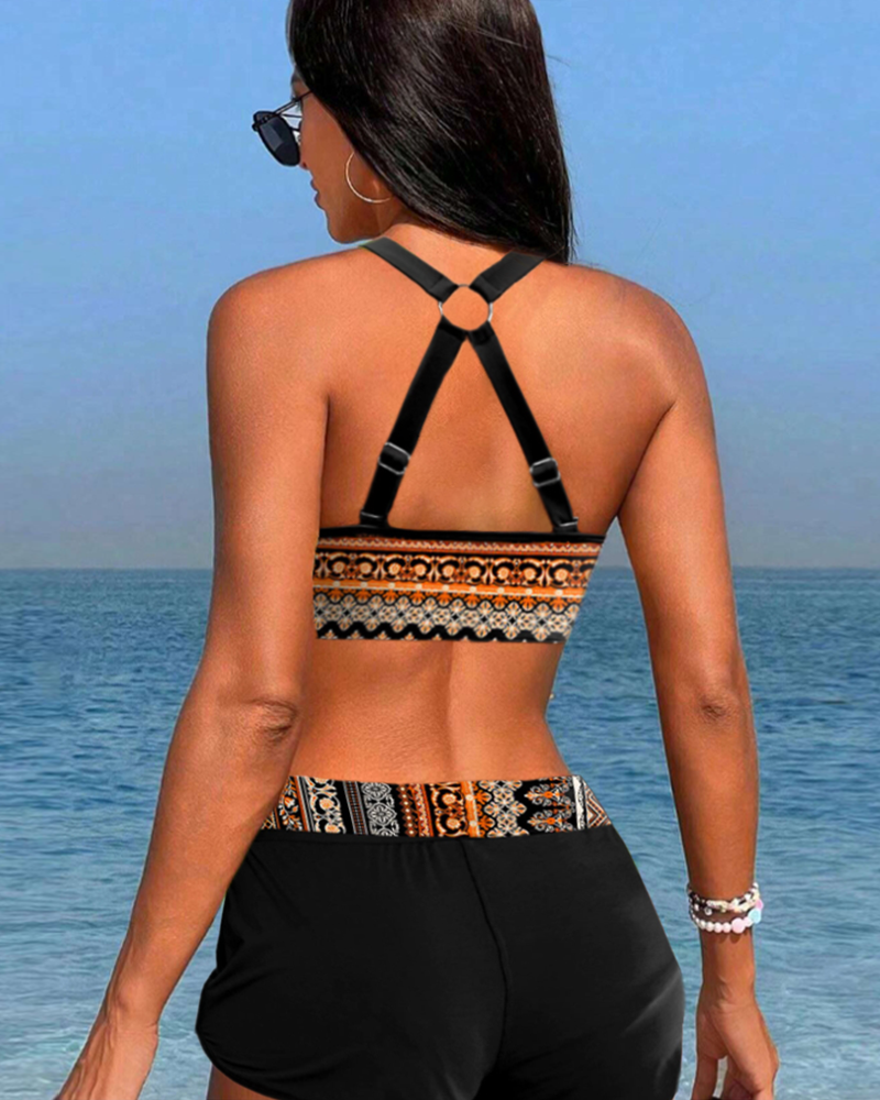 Bikinis taille haute avec motif géométrique