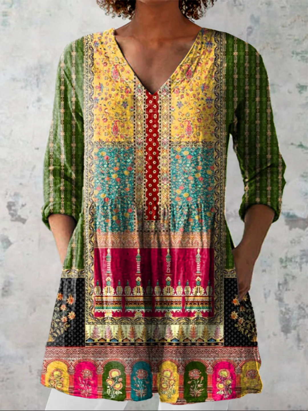 Jacinda | Chemise Col V Longue Vintage