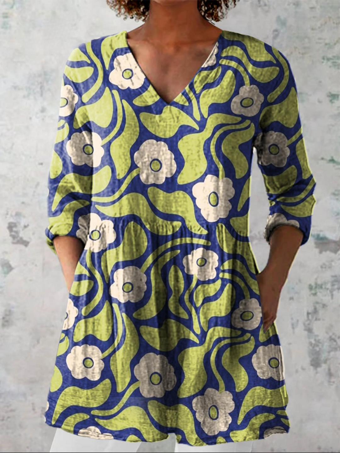 Galina | Chemise Col V Longue Vintage
