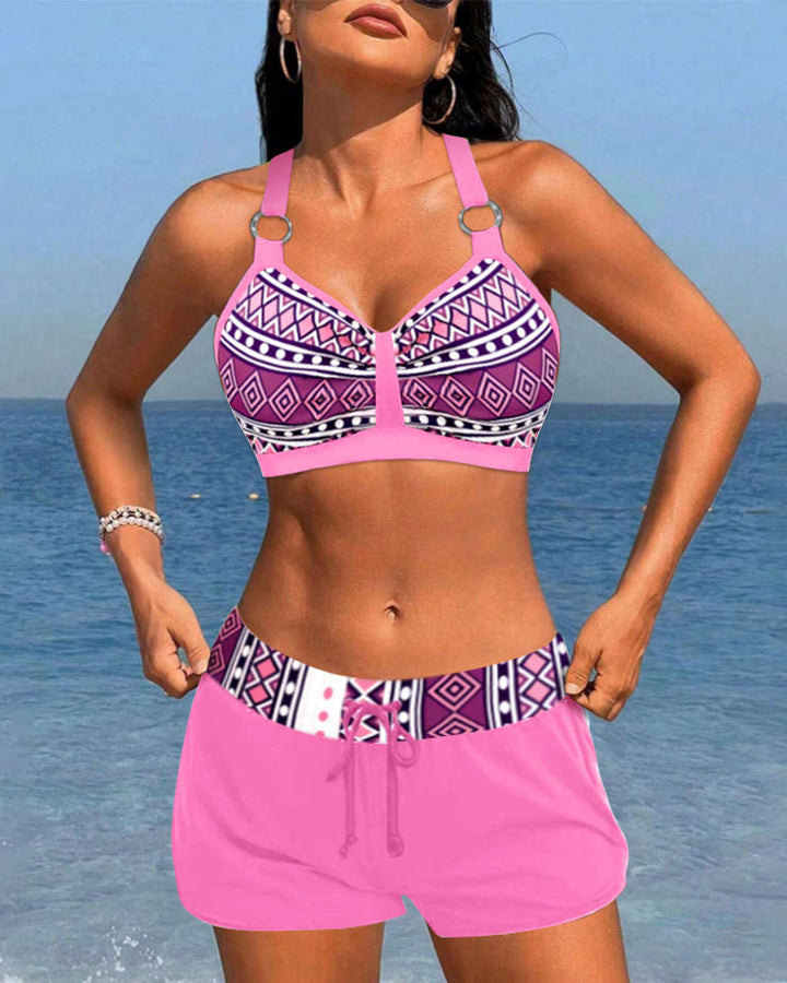 Bikinis taille haute avec motif géométrique