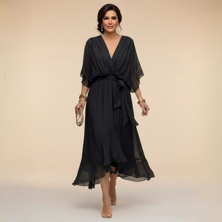 Monica™ | Robe en chiffon élégante à col en V