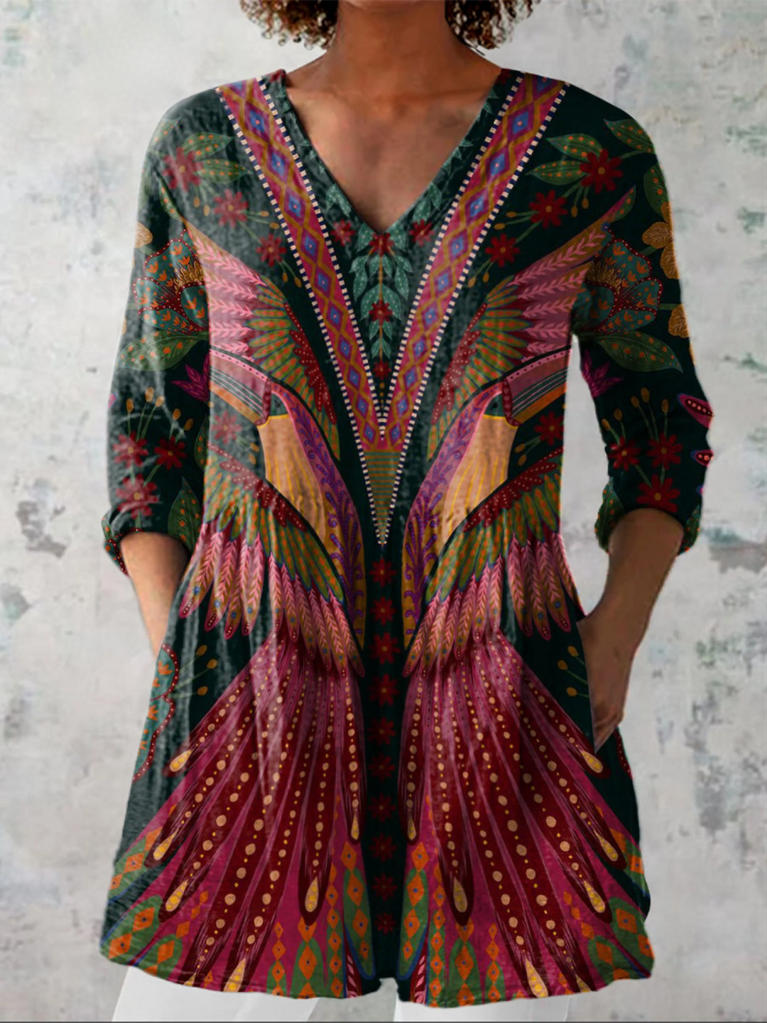 Adrianna | Chemise Col V Longue Vintage