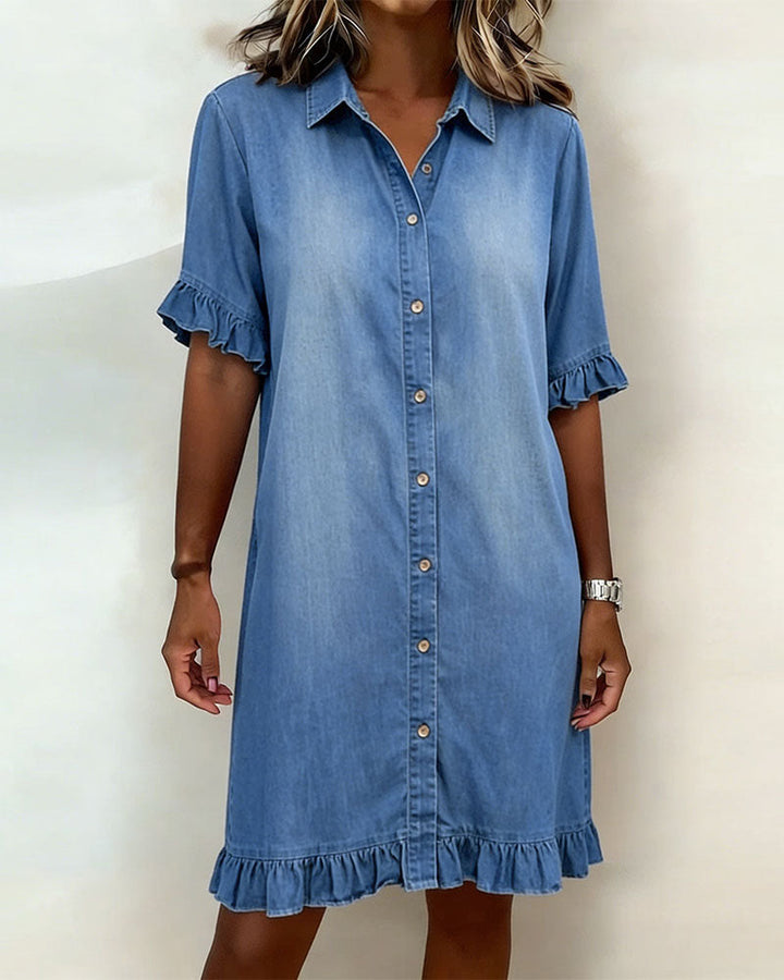 Lolaphyne | Robe en Denim Confortable avec Fronces Flatterantes