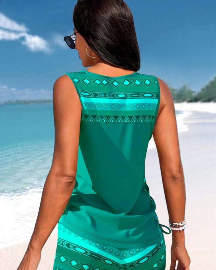 Tankinis avec motif géométrique et décolleté en V