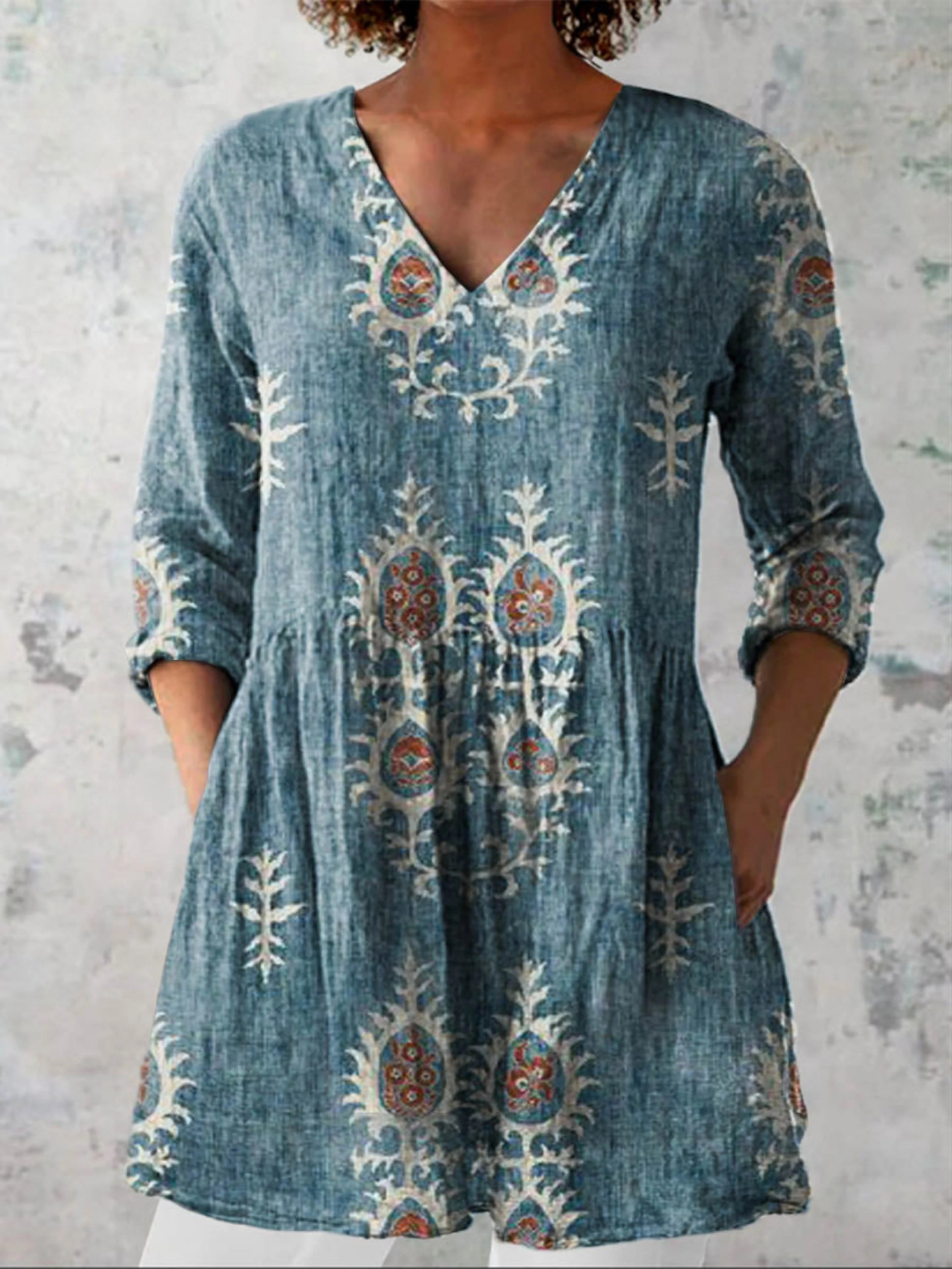 Maeve | Chemise Col V Longue Vintage