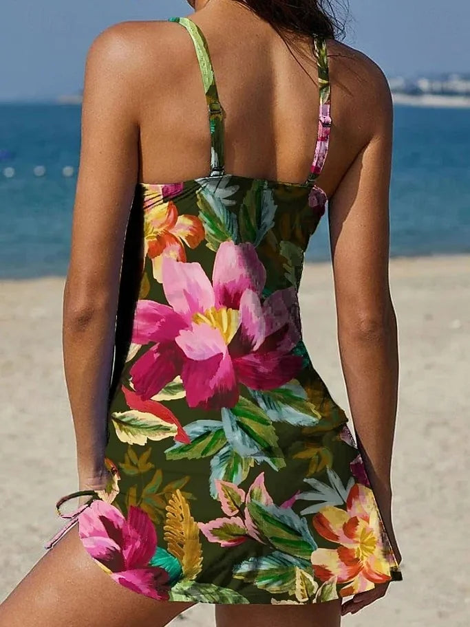 Fiesta | Ensemble de tankini floral avec graphique couvrant le ventre