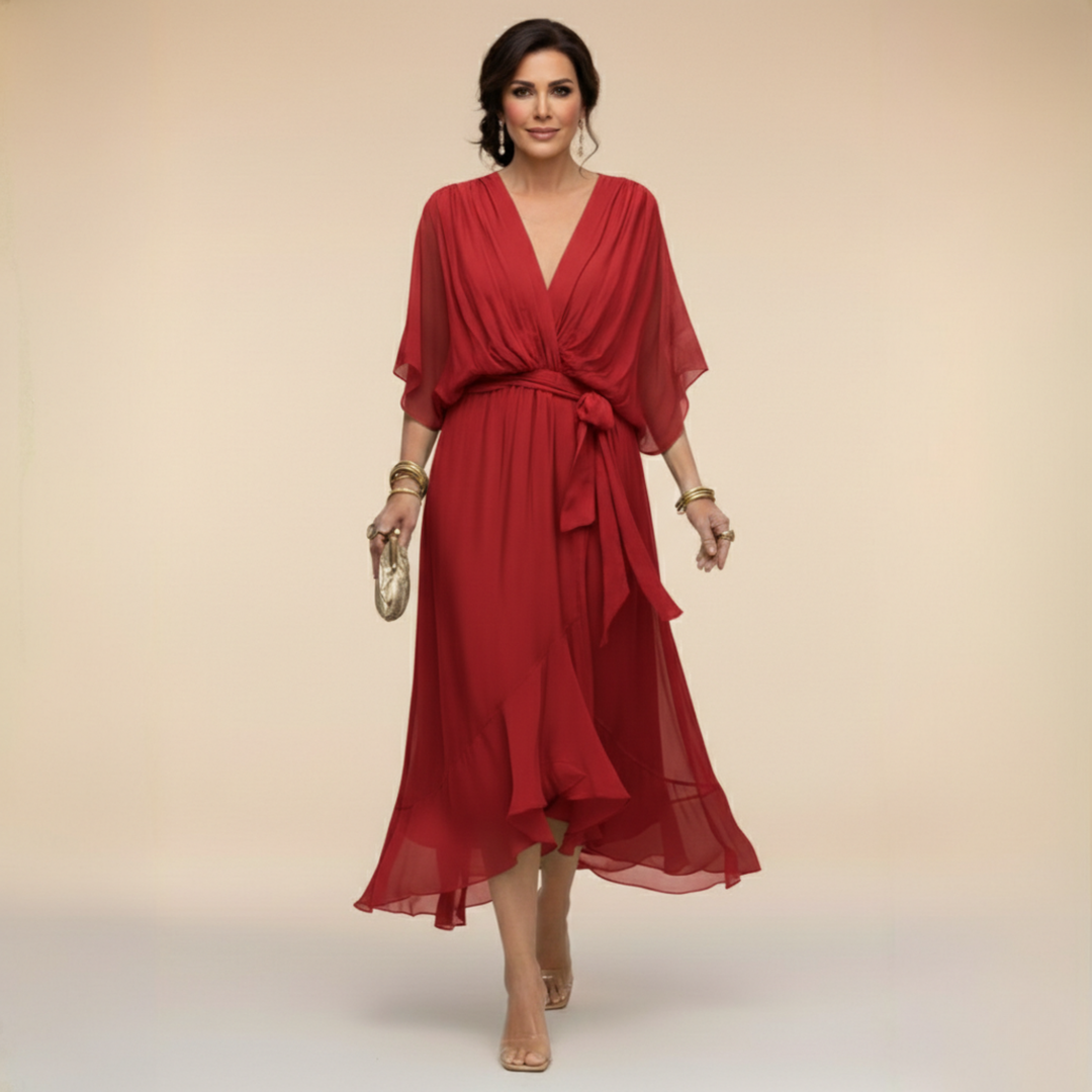 Monica™ | Robe en chiffon élégante à col en V
