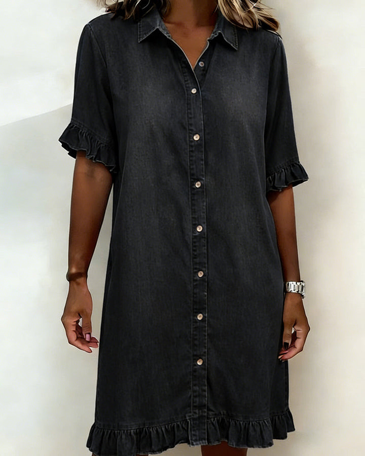 Lolaphyne | Robe en Denim Confortable avec Fronces Flatterantes