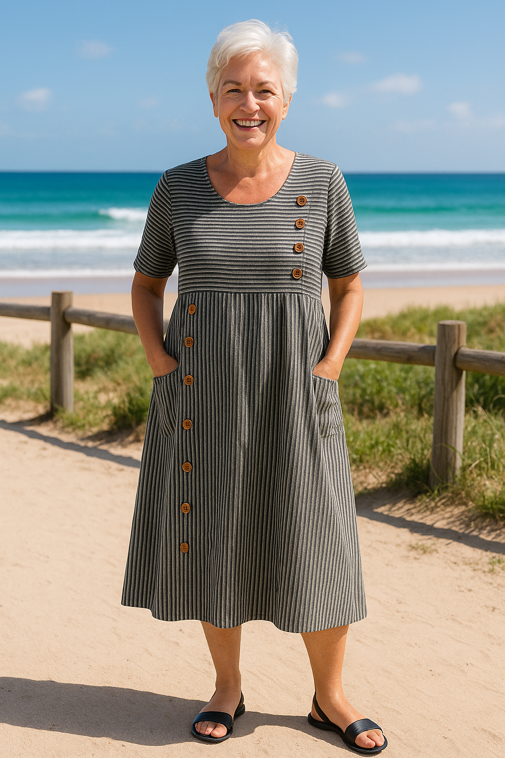 Brienne | Robe midi rayée – confort sans effort, confiance au quotidien