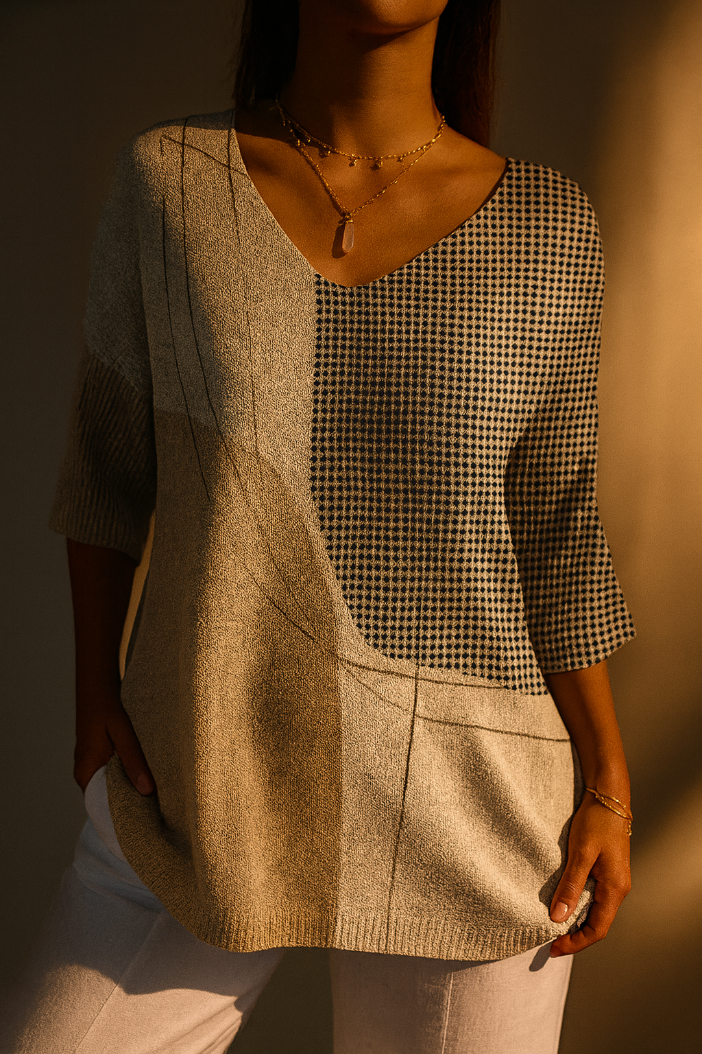 Pull décontracté en maille avec motif géométrique abstrait pour femmes