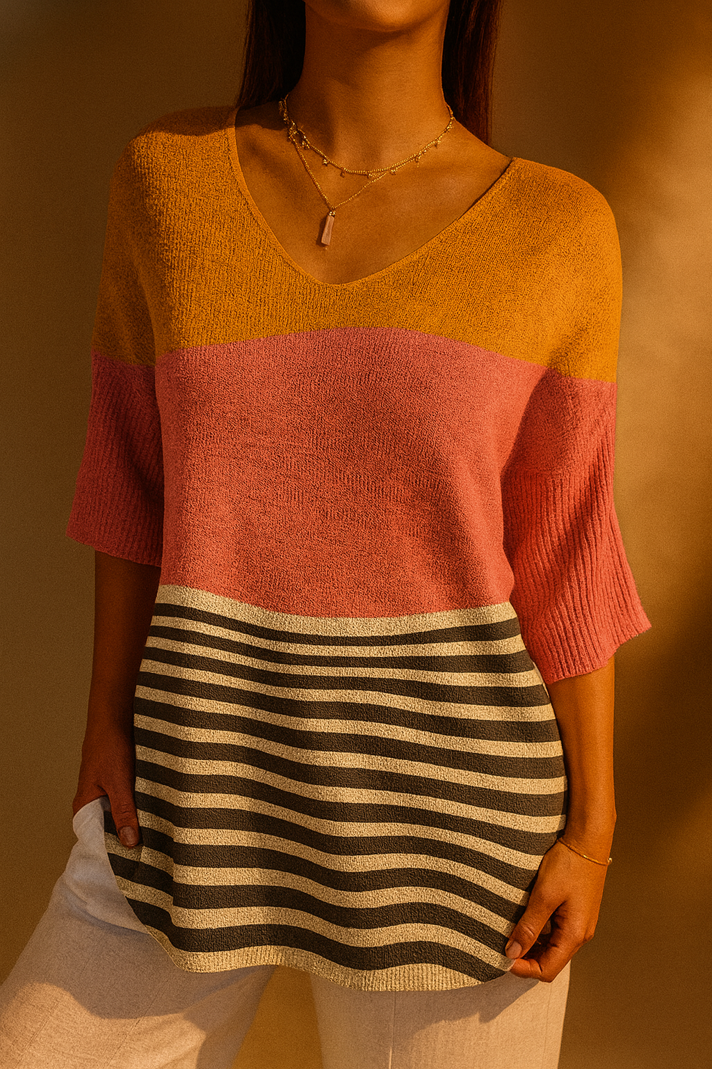 Pull décontracté en tricot à motif abstrait pour femmes
