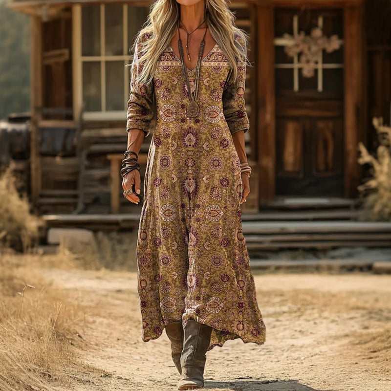 Evelyn | Robe décontractée à manches longues inspirée du vintage