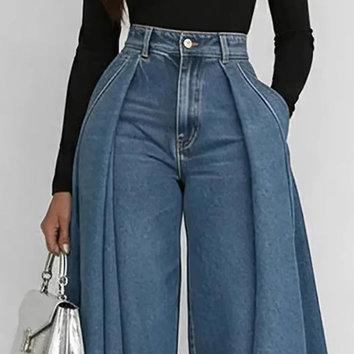 Margaret | Pantalon en denim large à taille haute et asymétrique