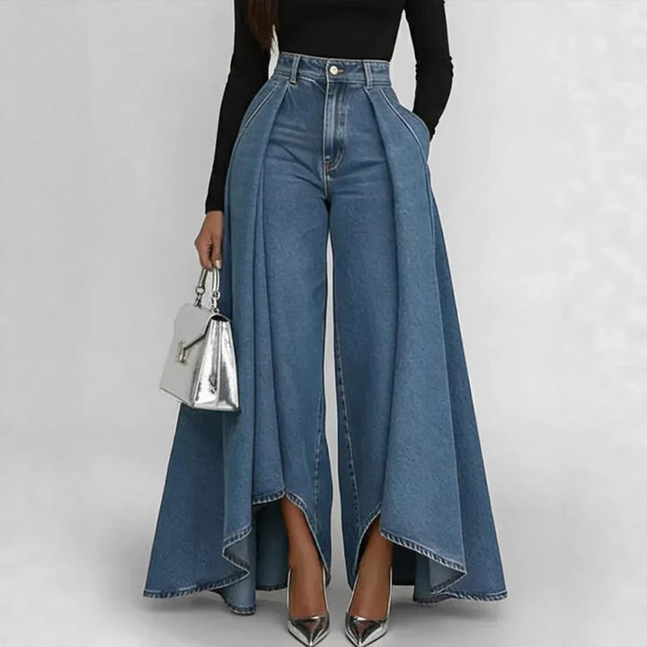 Margaret | Pantalon en denim large à taille haute et asymétrique