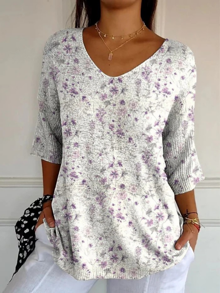 Pull Vintage à Motif Floral pour Femmes