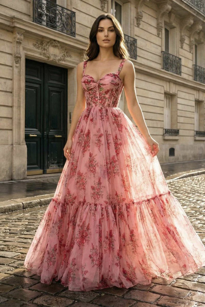 Robe Maxi en Tulle à Volants Élyséens