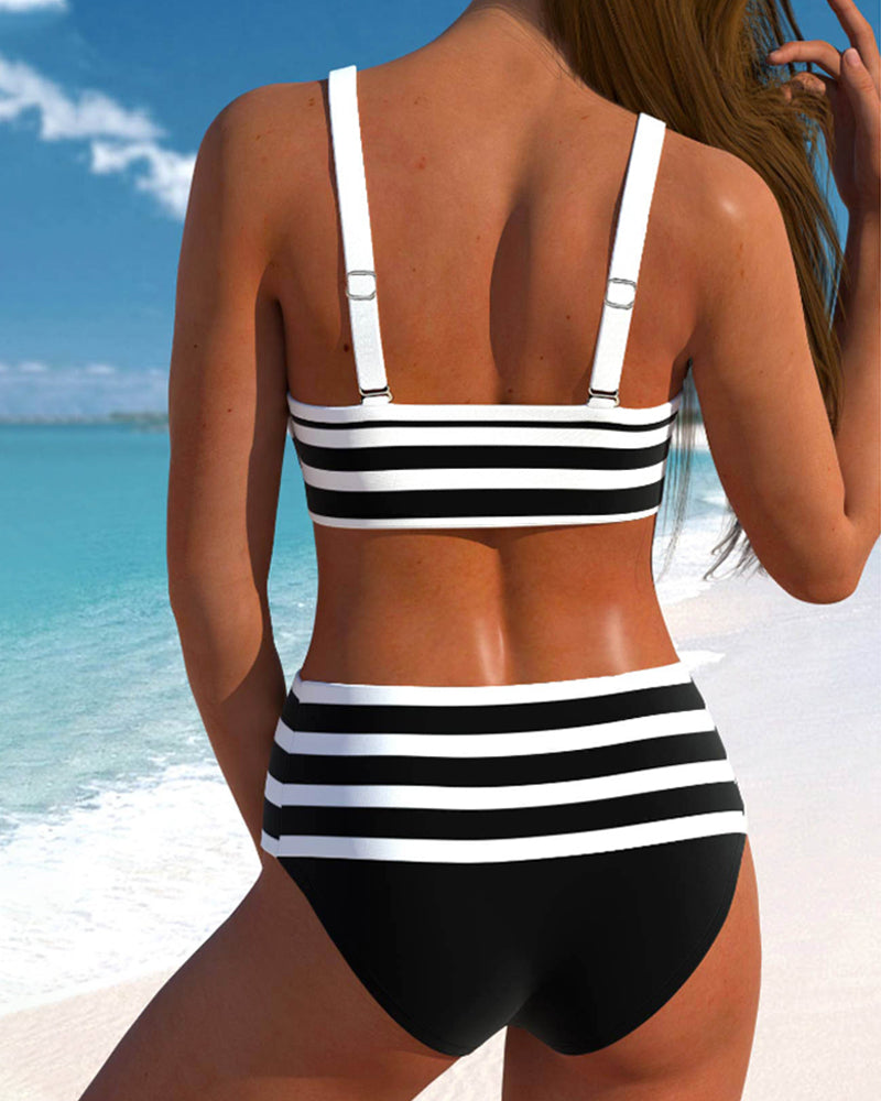 Bikinis taille haute à rayures