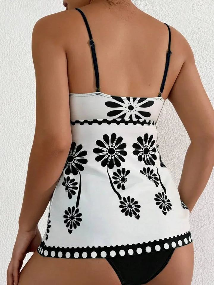 Margarita | Ensemble tankini avec imprimé de marguerites qui couvre le ventre