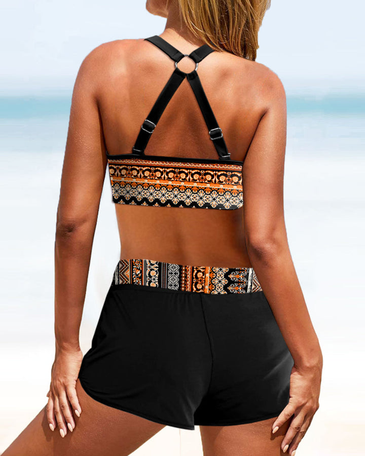 Bikinis taille haute avec motif géométrique