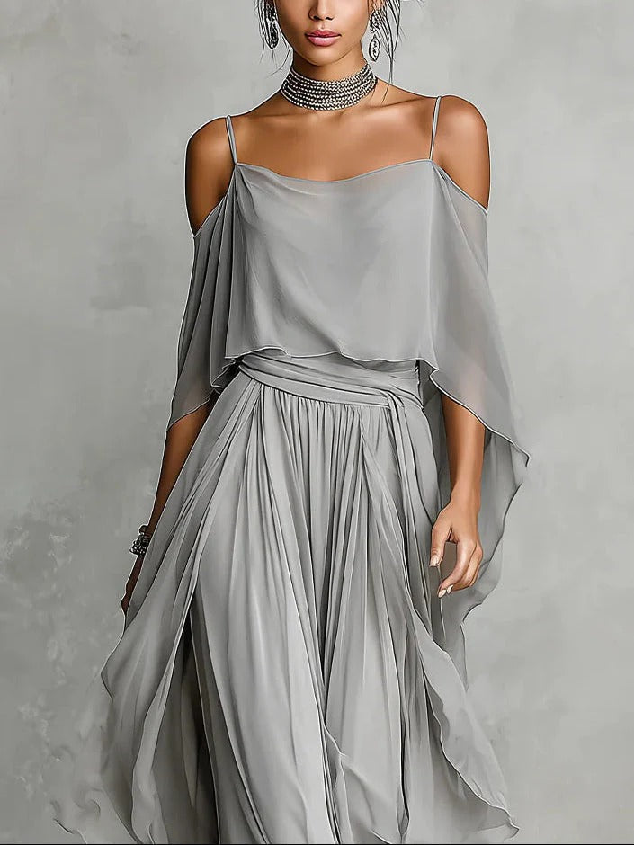 Isabella | Ensemble gris complet avec top à bretelles et pantalon léger