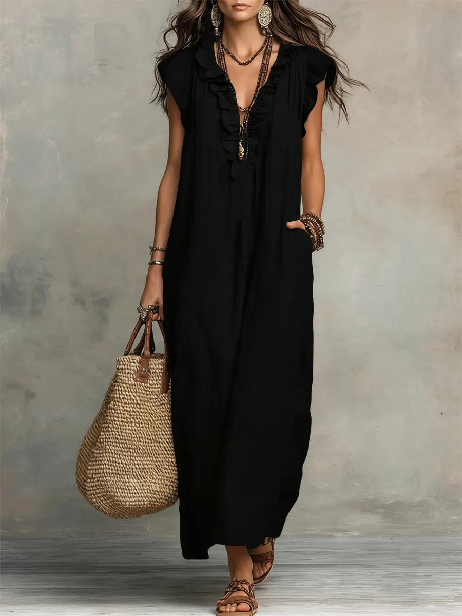 Camélia | Robe longue bohème en lin et coton