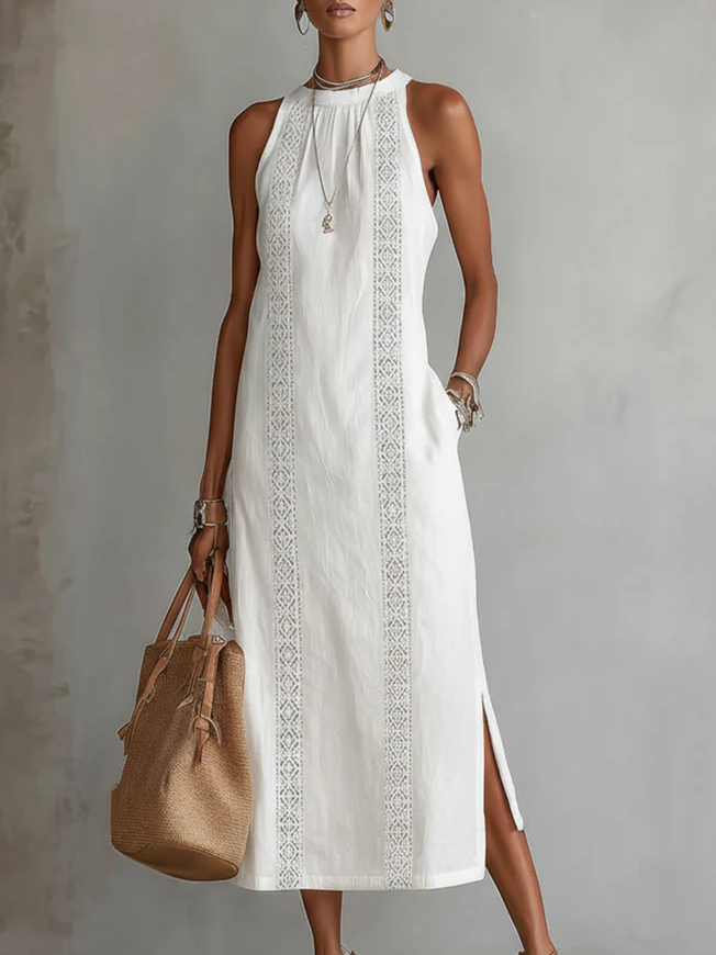 Francine | Robe midi en lin à col mao