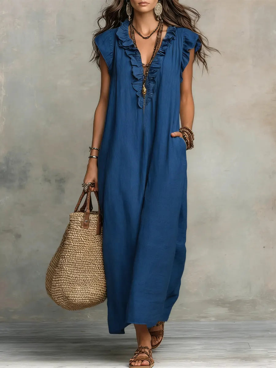 Camélia | Robe longue bohème en lin et coton