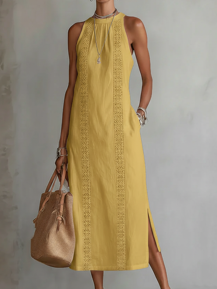Francine | Robe midi en lin à col mao