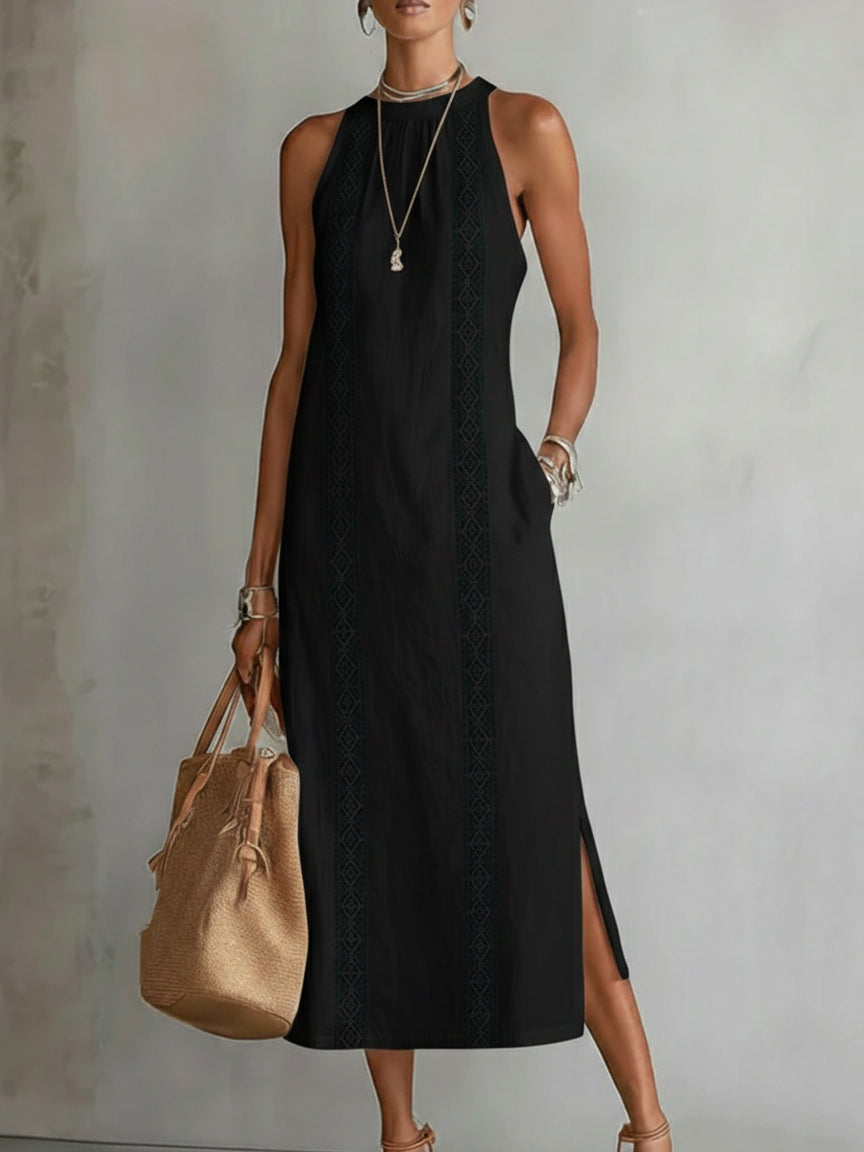 Francine | Robe midi en lin à col mao