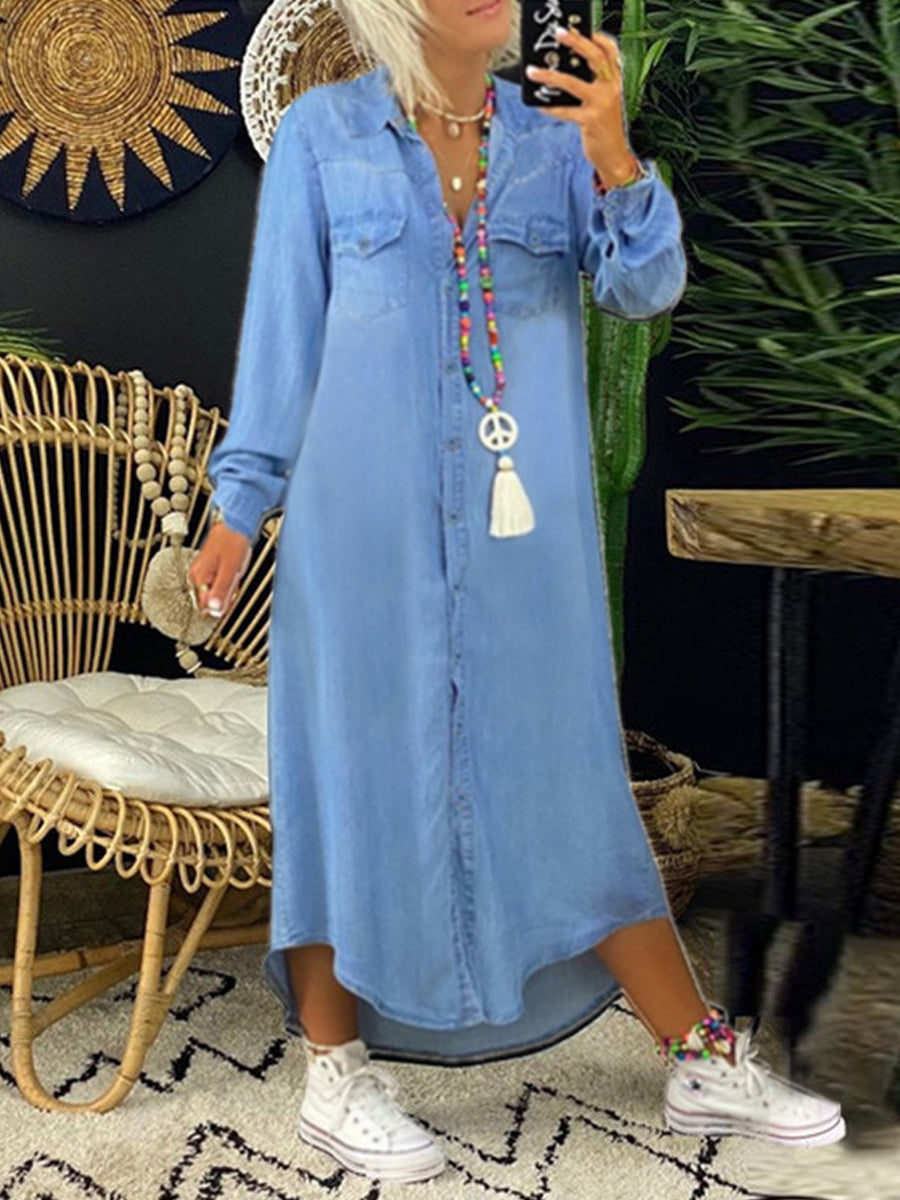 Helen | Robe Chemise en Jean Longue Élégante Décontractée